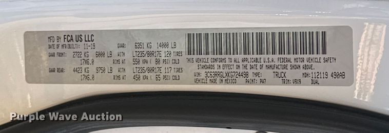 image for item EU5286 2019 RAM 3500 Crew Cab pickup truck