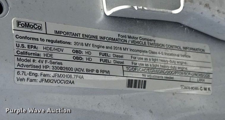 image for item EU5336 2018 Ford F550 SuperCab truck cab and chassis