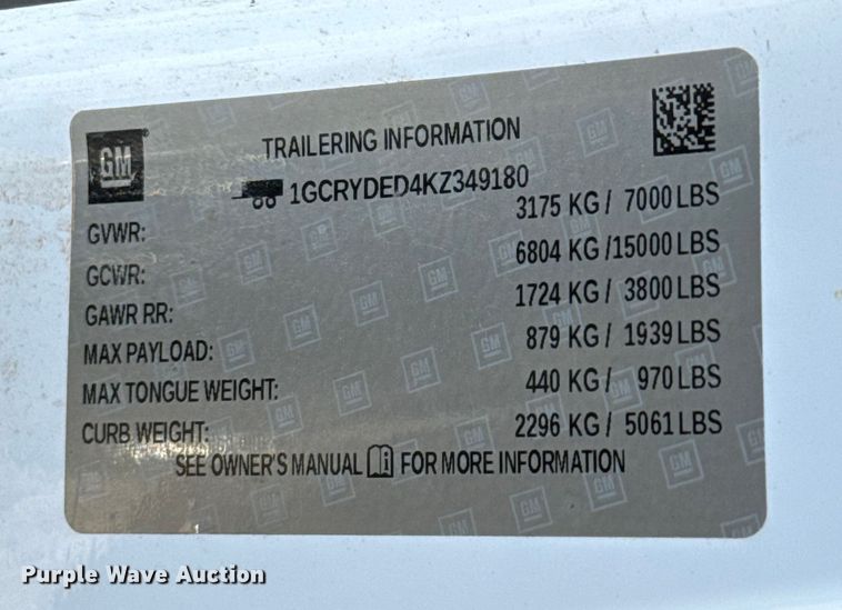 image for item EU5338 2019 Chevrolet Silverado 1500 Double Cab pickup truck