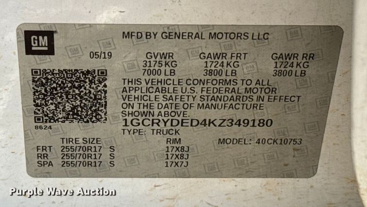 image for item EU5338 2019 Chevrolet Silverado 1500 Double Cab pickup truck