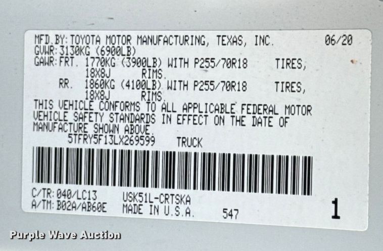 image for item EU5345 2020 Toyota Tundra Double Cab pickup truck