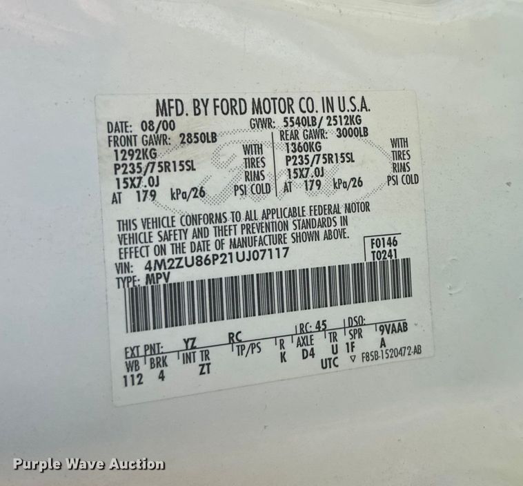 image for item EU6217 2001 Mercury Mountaineer SUV