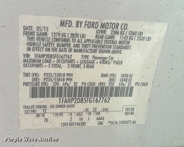 image for item EU6220 2015 Ford Taurus 