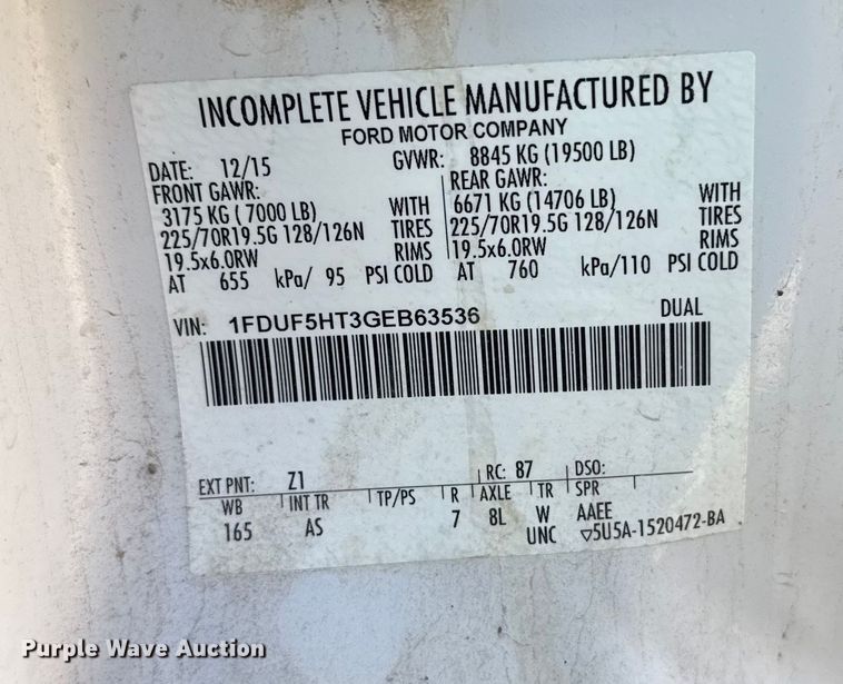 image for item EU6228 2016 Ford F550 Super Duty  bucket truck