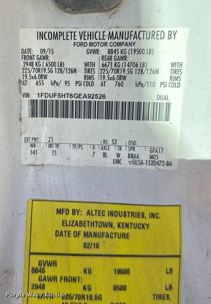 image for item EU6230 2016 Ford F550 Super Duty bucket truck