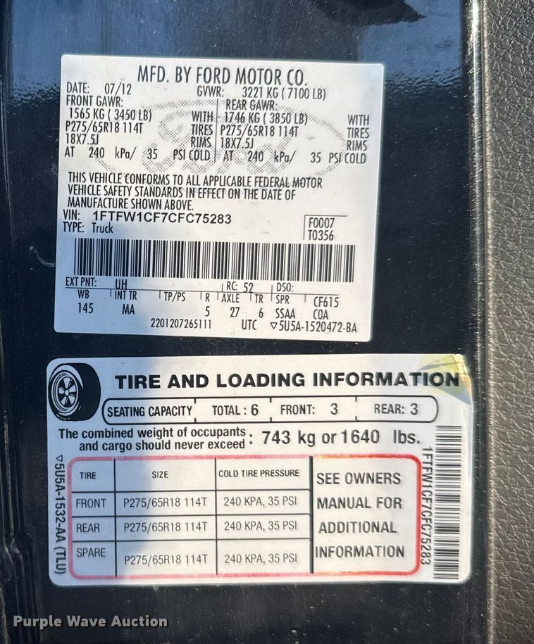 image for item EU6291 2012 Ford F-150 SuperCrew pickup truck