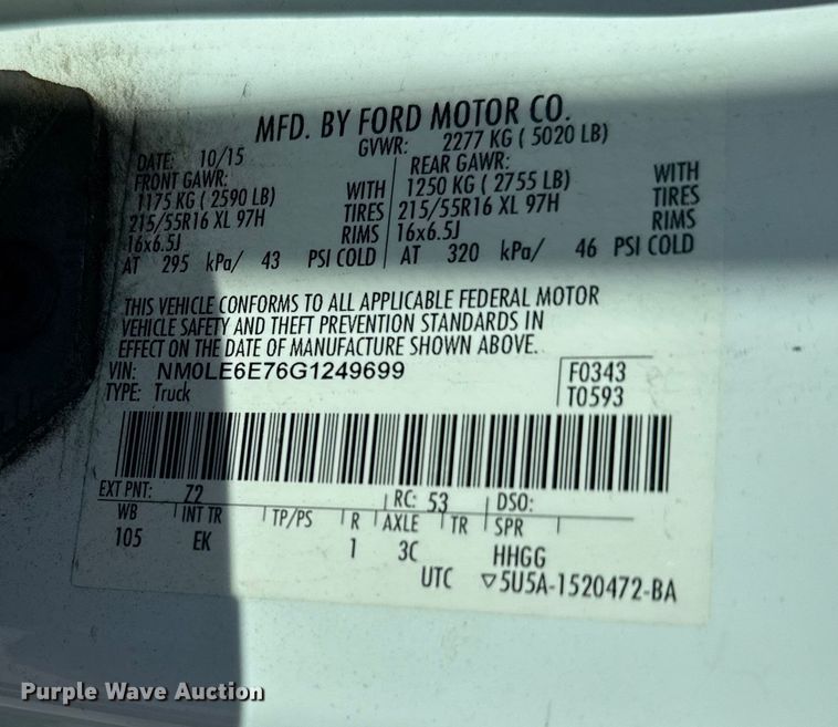 image for item EU6338 2016 Ford Transit Connect van