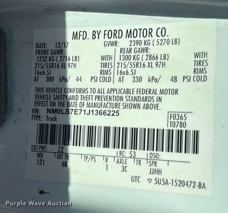 image for item EU6339 2018 Ford Transit Connect van