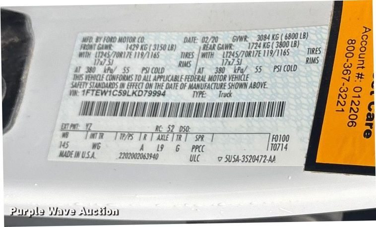 image for item EV2521 2020 Ford F150 XL SuperCrew pickup truck