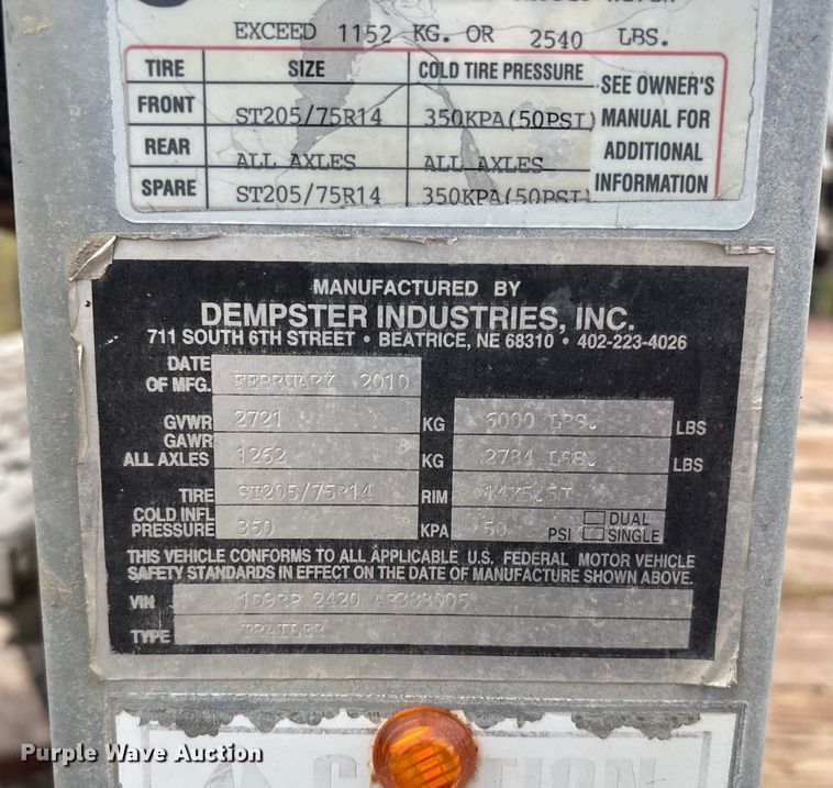 image for item EV2522 2010 Dempster utility trailer