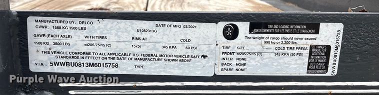 image for item EV2529 2021 Delco X-ON utility trailer