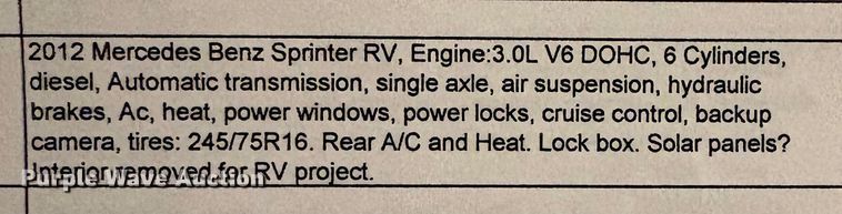 image for item EV2530 2012 Mercedes Benz Sprinter van