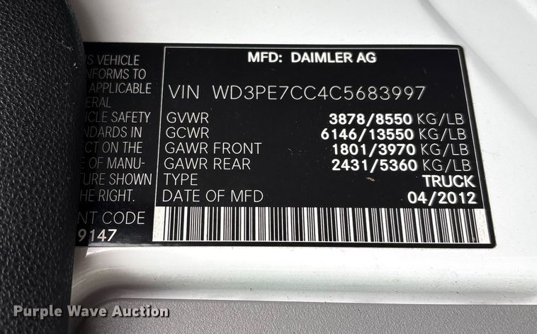 image for item EV2530 2012 Mercedes Benz Sprinter van