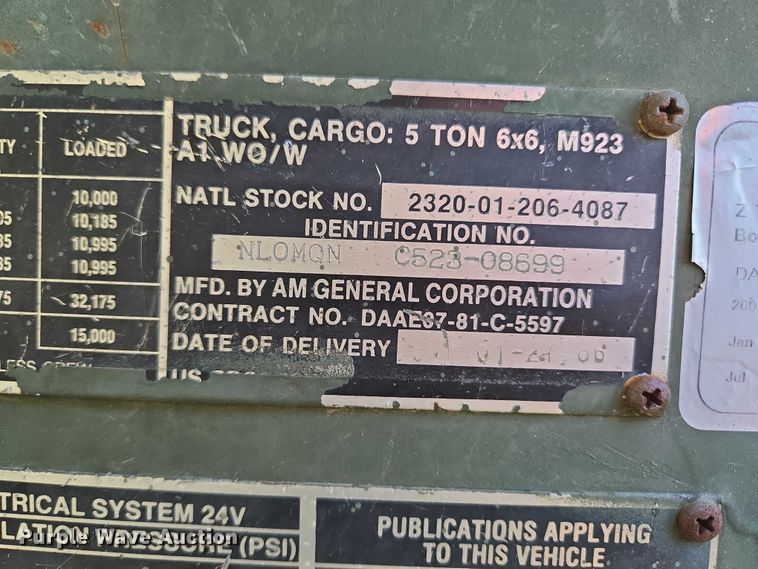 image for item EV2535 1986 AM General M934 flatbed truck