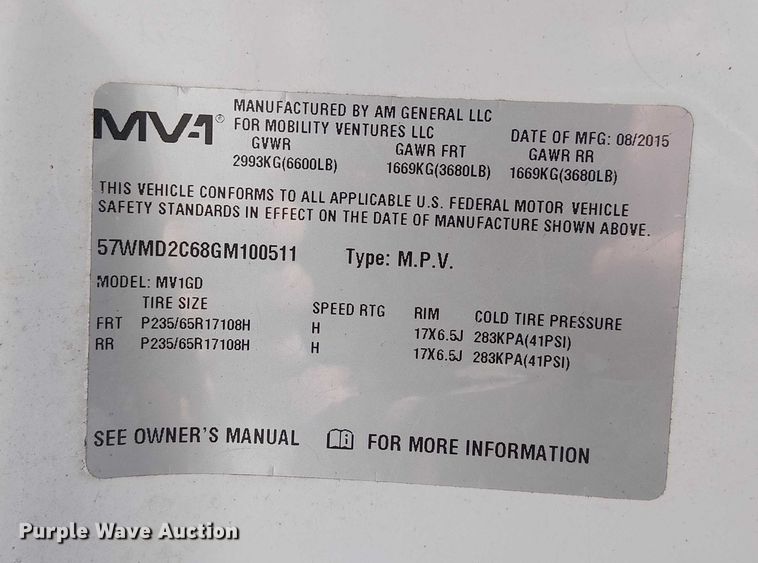 image for item FB4510 2016 Am General MV-1 van