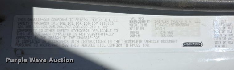 image for item FI0608 2015 Freightliner Business Class M2 refuse truck