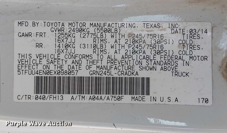 image for item FK0522 2014 Toyota Tacoma  Access Cab pickup truck