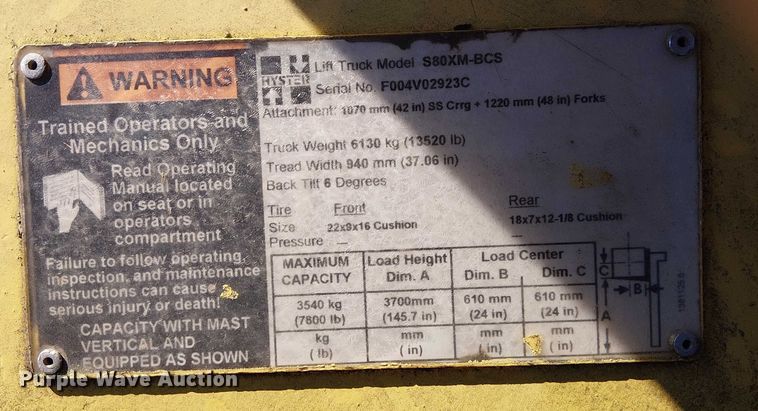 image for item FK0536 Hyster S80XM-BCS forklift