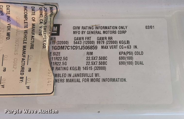 image for item JW9426 2001 GMC T7500 street sweeper truck