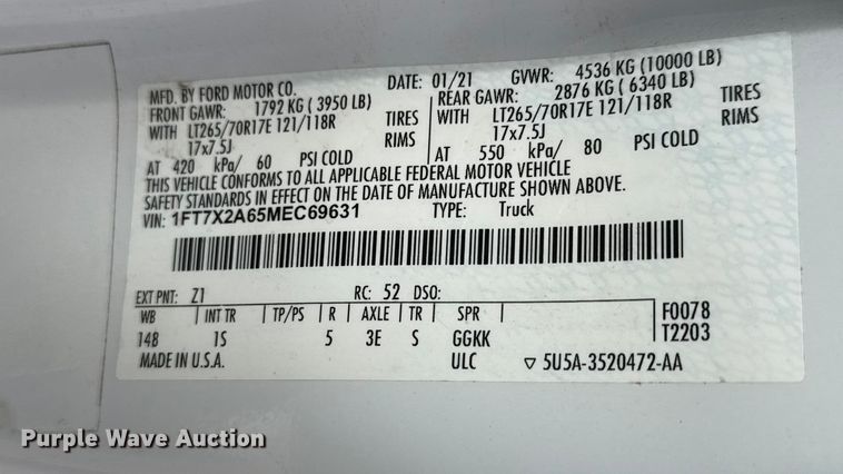 image for item NA9814 2021 Ford F250 Super Duty SuperCab pickup truck