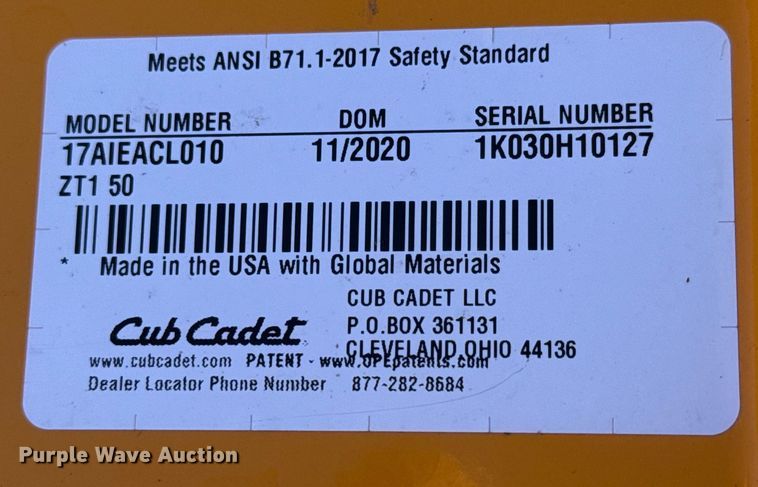 image for item NA9855 2020 Cub Cadet Ultima ZT1 ZTR lawn mower