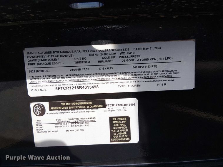 image for item NU9780 2024 Felling Trailers FT-8R reel trailer