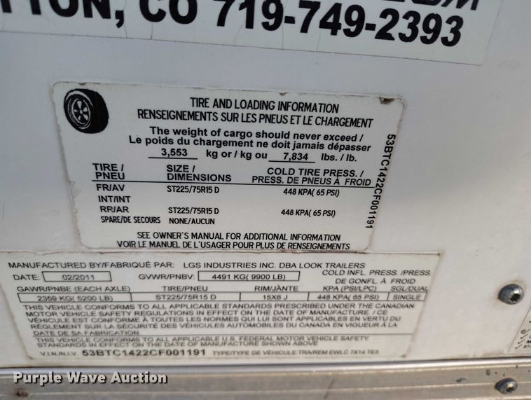 image for item YA1503 2012 LGS EWLC 7X14 TE3 enclosed cargo trailer