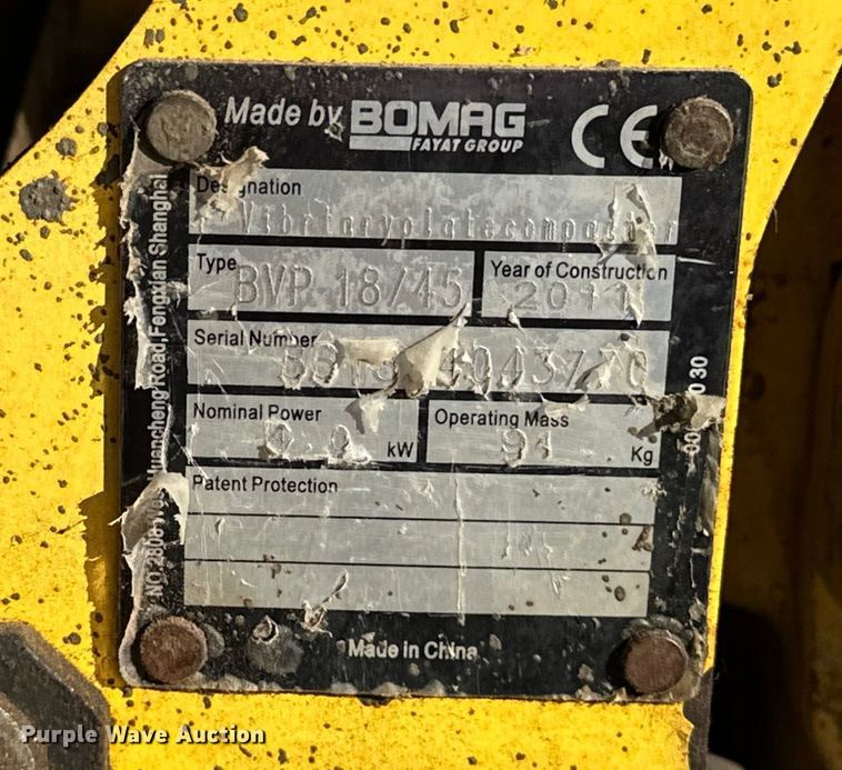 image for item DF8648 2011 Bomag BVP 18/45 plate compactor