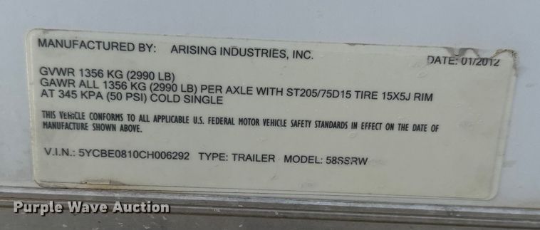 image for item DF8662 2012 Arising Industries Inc. 58SSRW enclosed cargo trailer with Mecc Alte generator