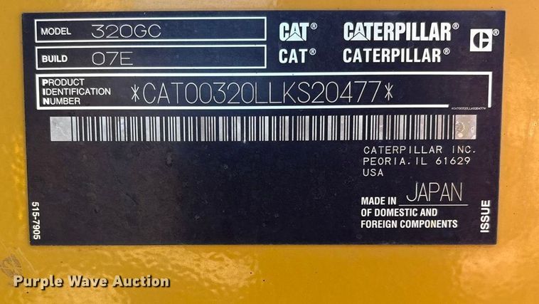 image for item DJ7947 2023 Caterpillar 320GC excavator