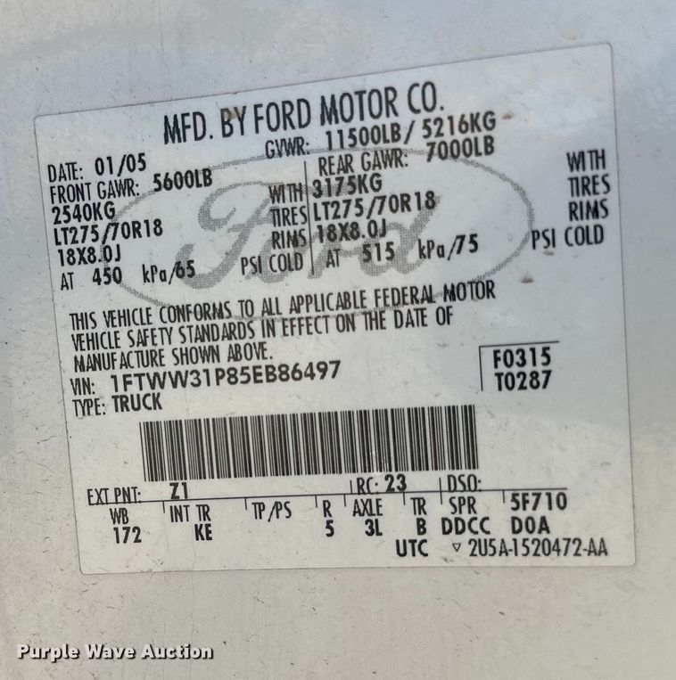 image for item DK0077 2005 Ford F350 Super Duty Crew Cab pickup truck