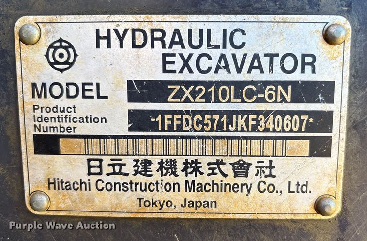 image for item DO1250 2019 Hitachi Zaxis 210LC-6N excavator