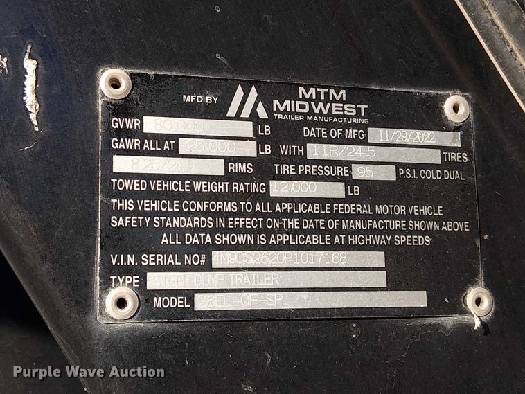 image for item DU3668 2023 MTM Midwest 26EL-QF-SP end dump trailer