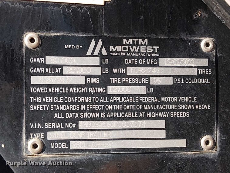 image for item DU3669 2023 MTM Midwest 26EL-QF-SP end dump trailer