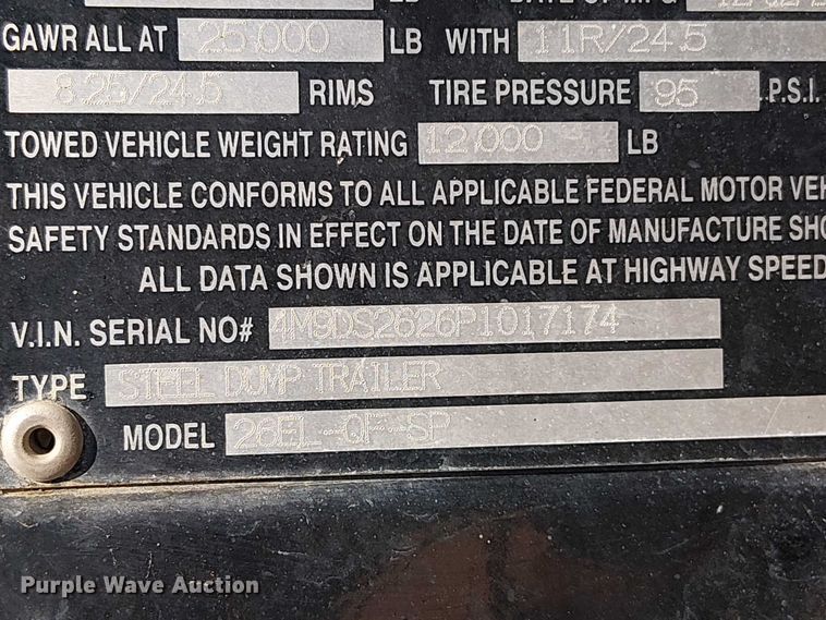 image for item DU3669 2023 MTM Midwest 26EL-QF-SP end dump trailer