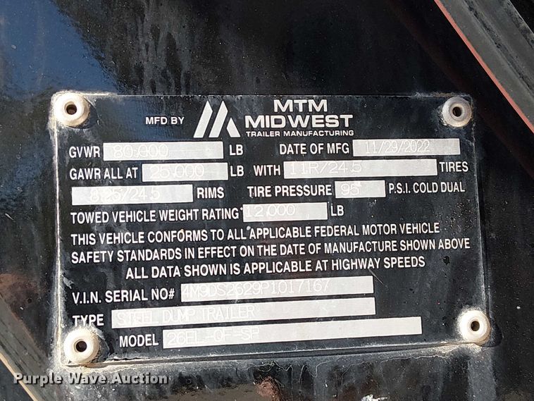 image for item DU3670 2023 MTM Midwest 26EL-QF-SP end dump trailer