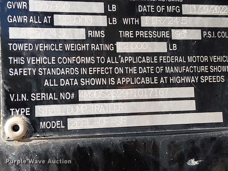 image for item DU3670 2023 MTM Midwest 26EL-QF-SP end dump trailer