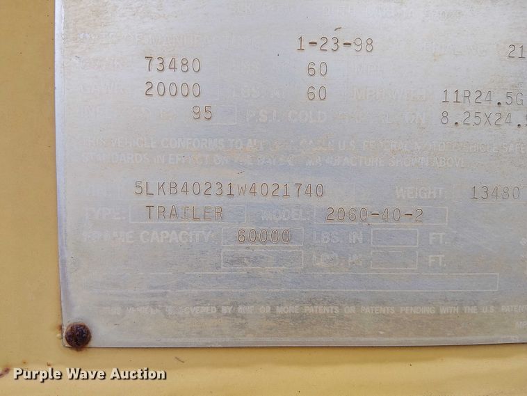 image for item DU3719 1998 Load King 2060-40-2 bottom dump trailer