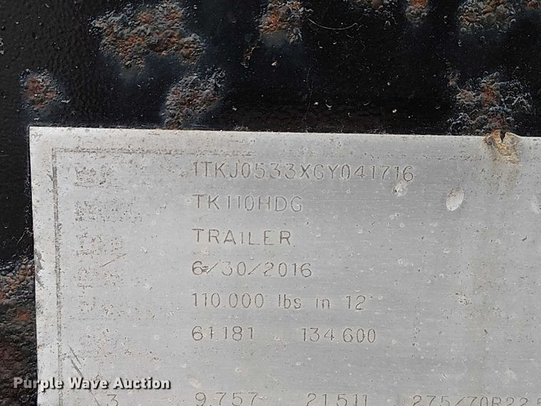 image for item DU3722 2016 Trail King TK110HDG lowboy equipment trailer