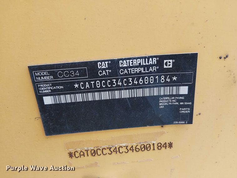 image for item DU3729 2009 Caterpillar CC34 single drum vibratory roller