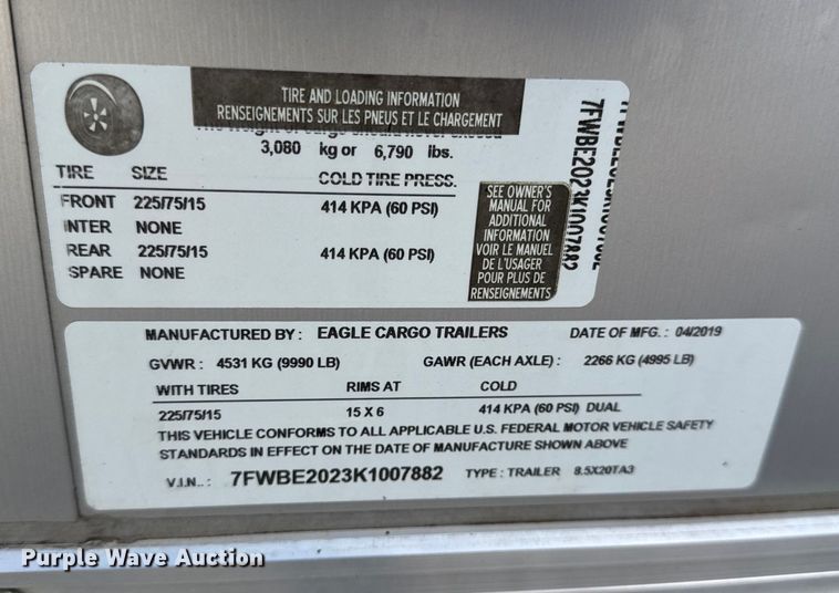 image for item DW6659 2019 Eagle spray foam trailer