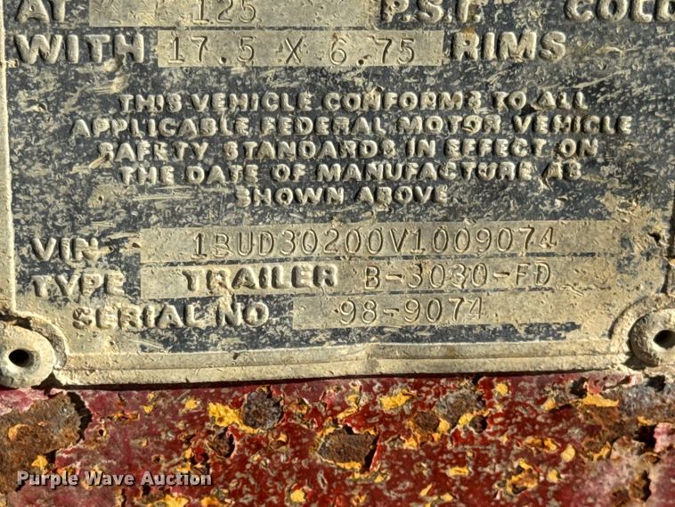 image for item DW6677 1998 Butler Trailer Mfg. B-3030-FD equipment trailer