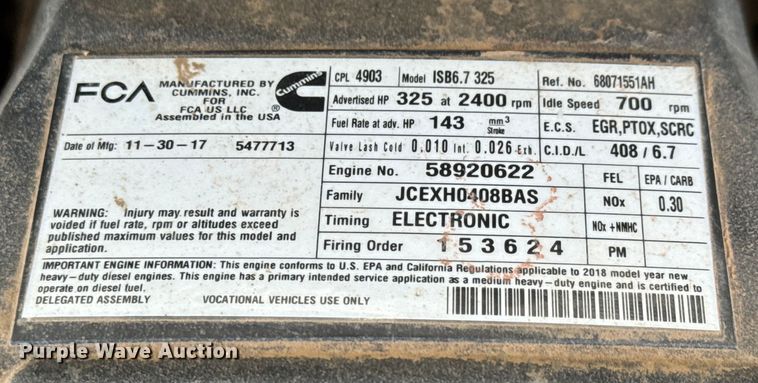 image for item DW6760 2018 RAM 5500HD winch truck