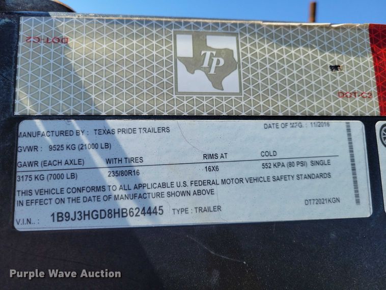 image for item DX6577 2017 Texas Pride DY72021KGN dump trailer