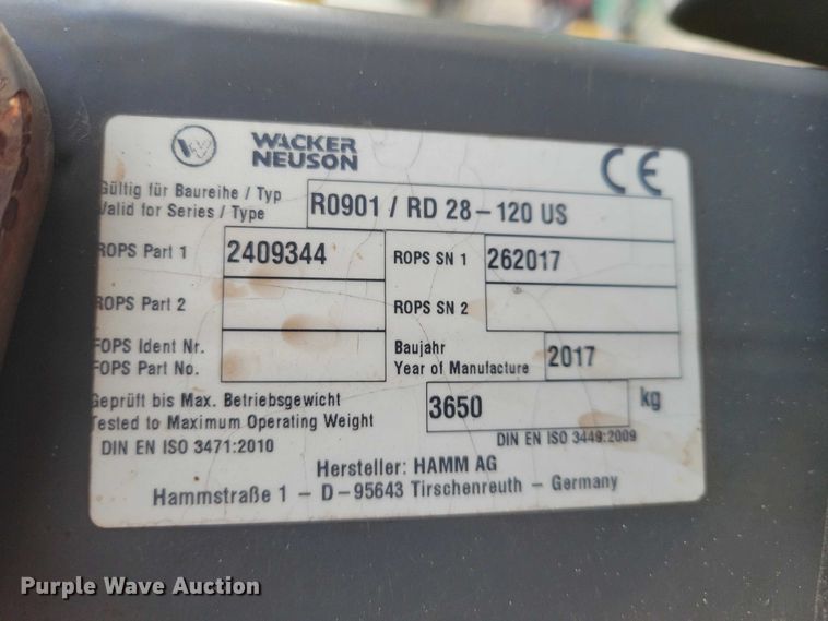 image for item DX6633 2017 Wacker Neuson RD 28 120 double drum vibratory roller