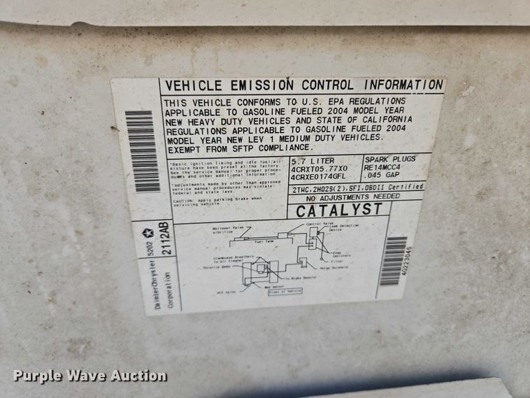 image for item DY1408 2004 Dodge Ram 3500 flatbed pickup truck