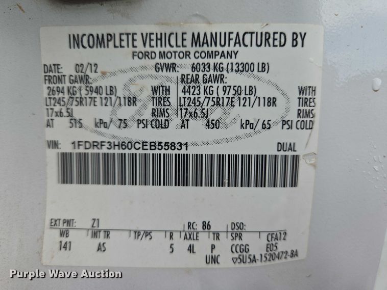 image for item DY1409 2012 Ford F350 Super Duty XL utility bed pickup truck