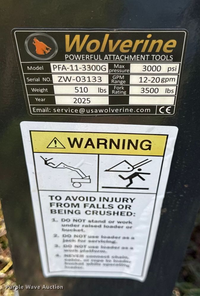 image for item DY8391 2025 Wolverine PFA-11-3300G skid steer forks