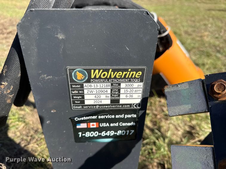 image for item DY8399 2024 Wolverine ADB-13-1218R skid steer auger