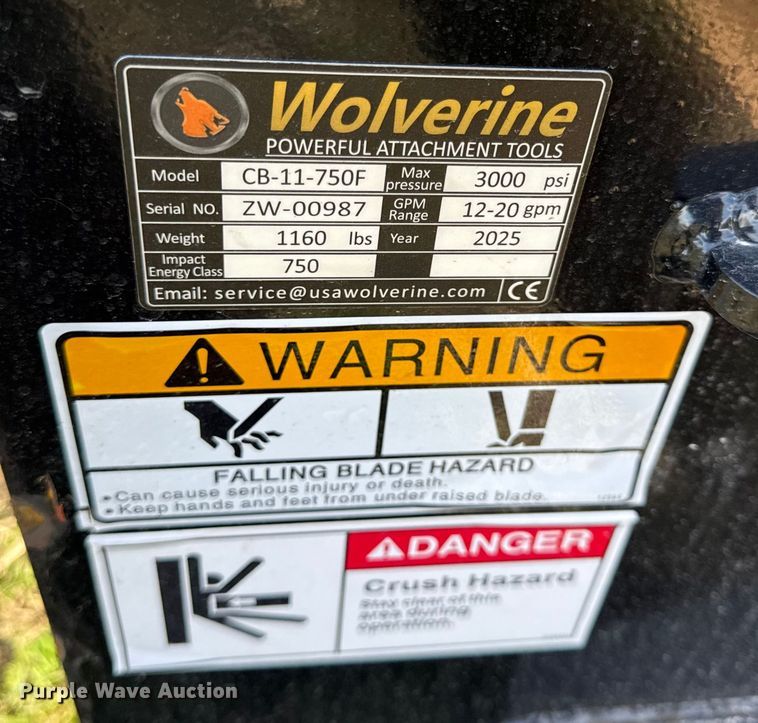 image for item DY8413 2025 Wolverine CB-11-750F skid steer breaker